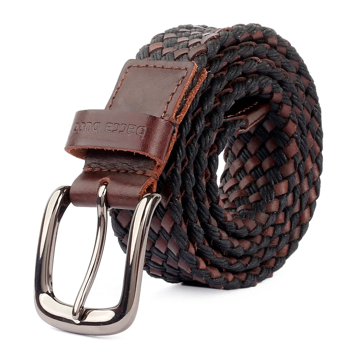 Bacca Bucci Italian Woven leather and Cotton Elastic braided belt for men with Alloy buckle