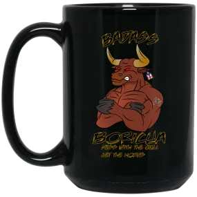 Badass Boricua Bull 15 oz. Black Mug