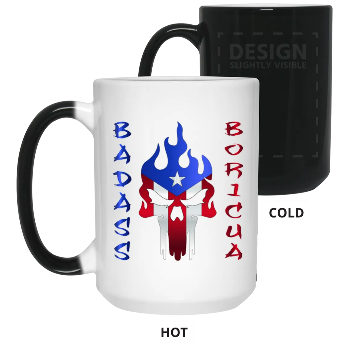 Badass Boricua Flaming Skull  15 oz. Color Changing Mug