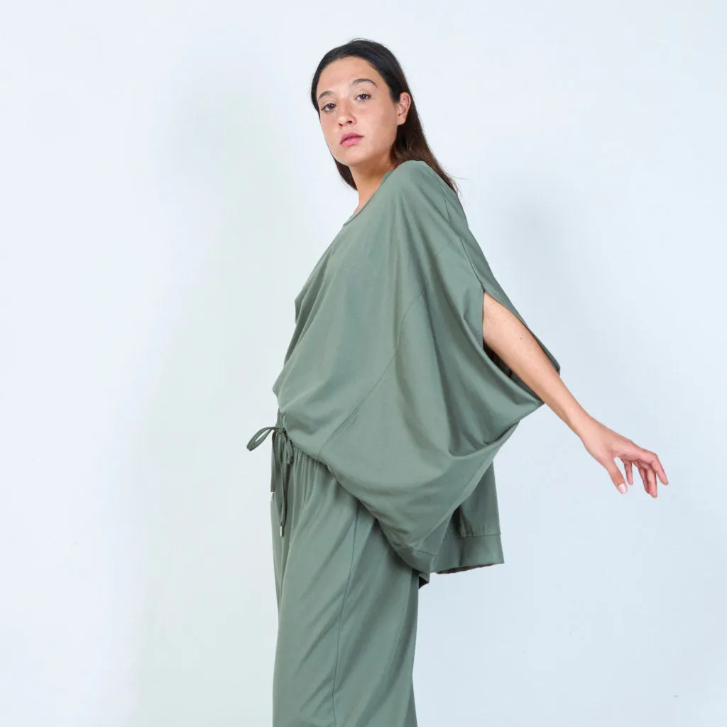 Basic asymmetrical hem oversized blouse with wide sleeves wholesale