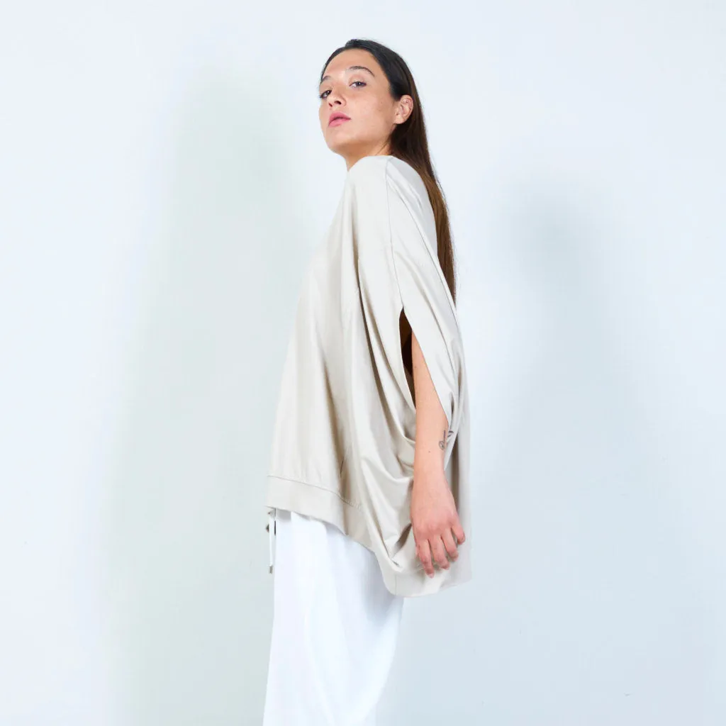 Basic asymmetrical hem oversized blouse with wide sleeves wholesale