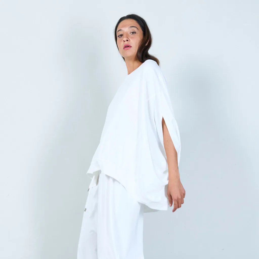 Basic asymmetrical hem oversized blouse with wide sleeves wholesale