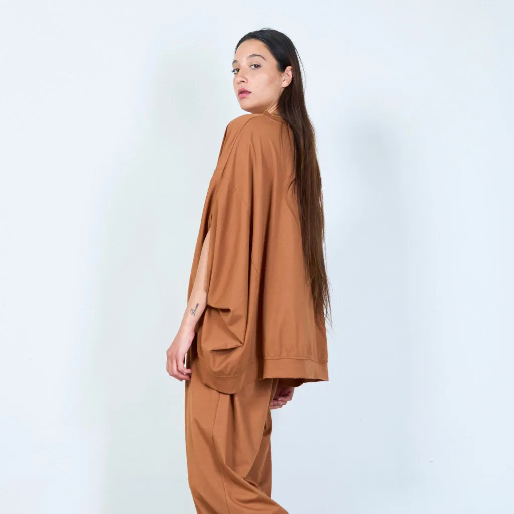 Basic asymmetrical hem oversized blouse with wide sleeves wholesale