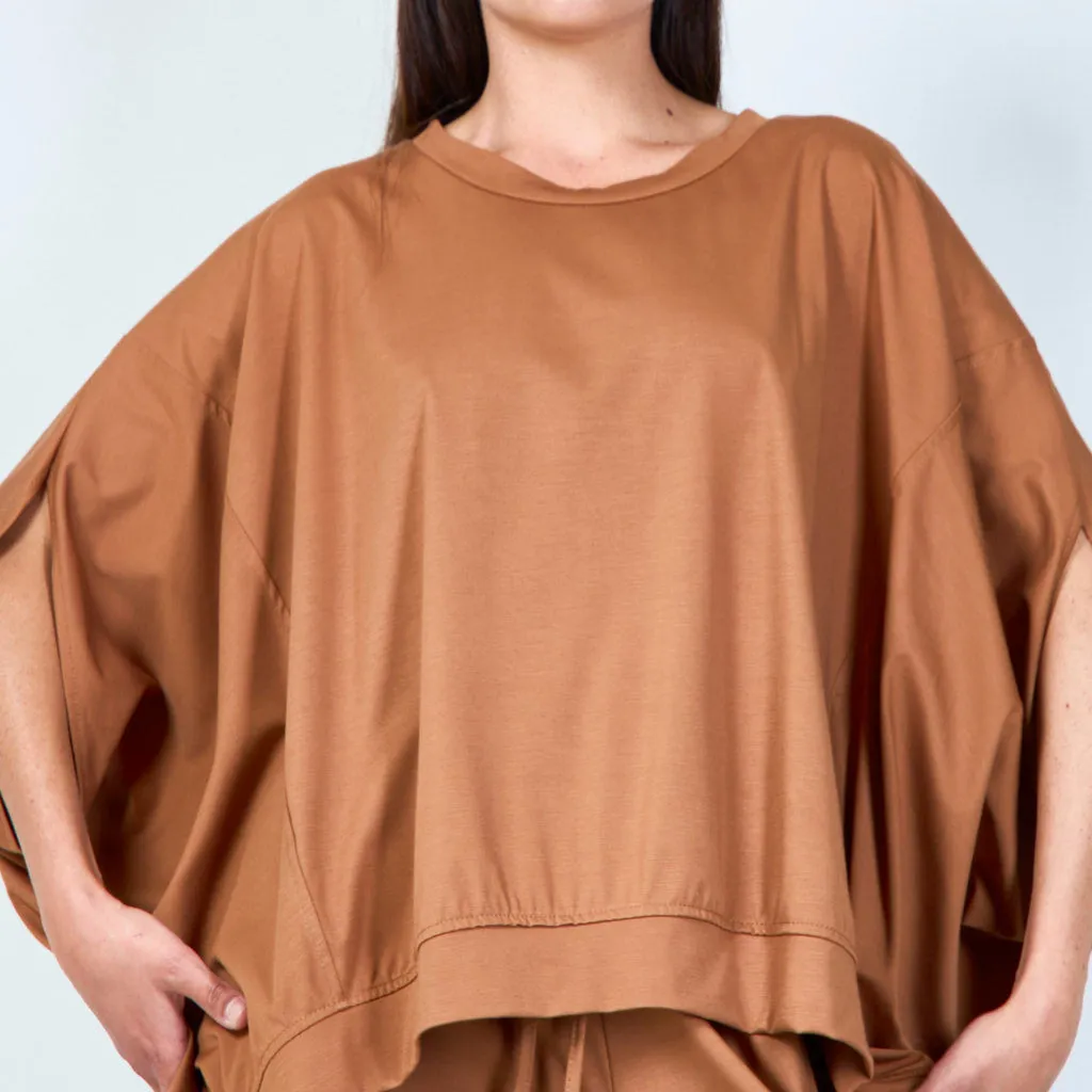 Basic asymmetrical hem oversized blouse with wide sleeves wholesale