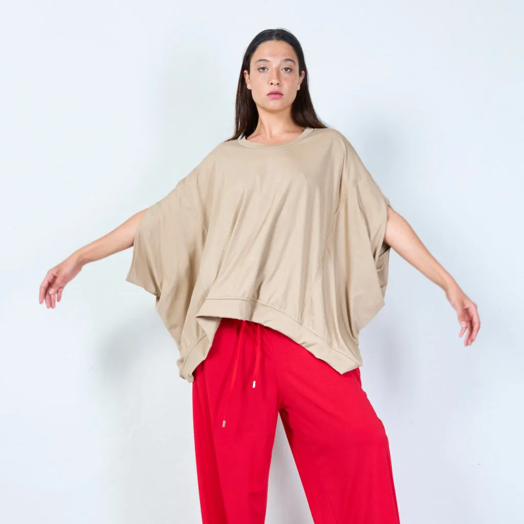 Basic asymmetrical hem oversized blouse with wide sleeves wholesale