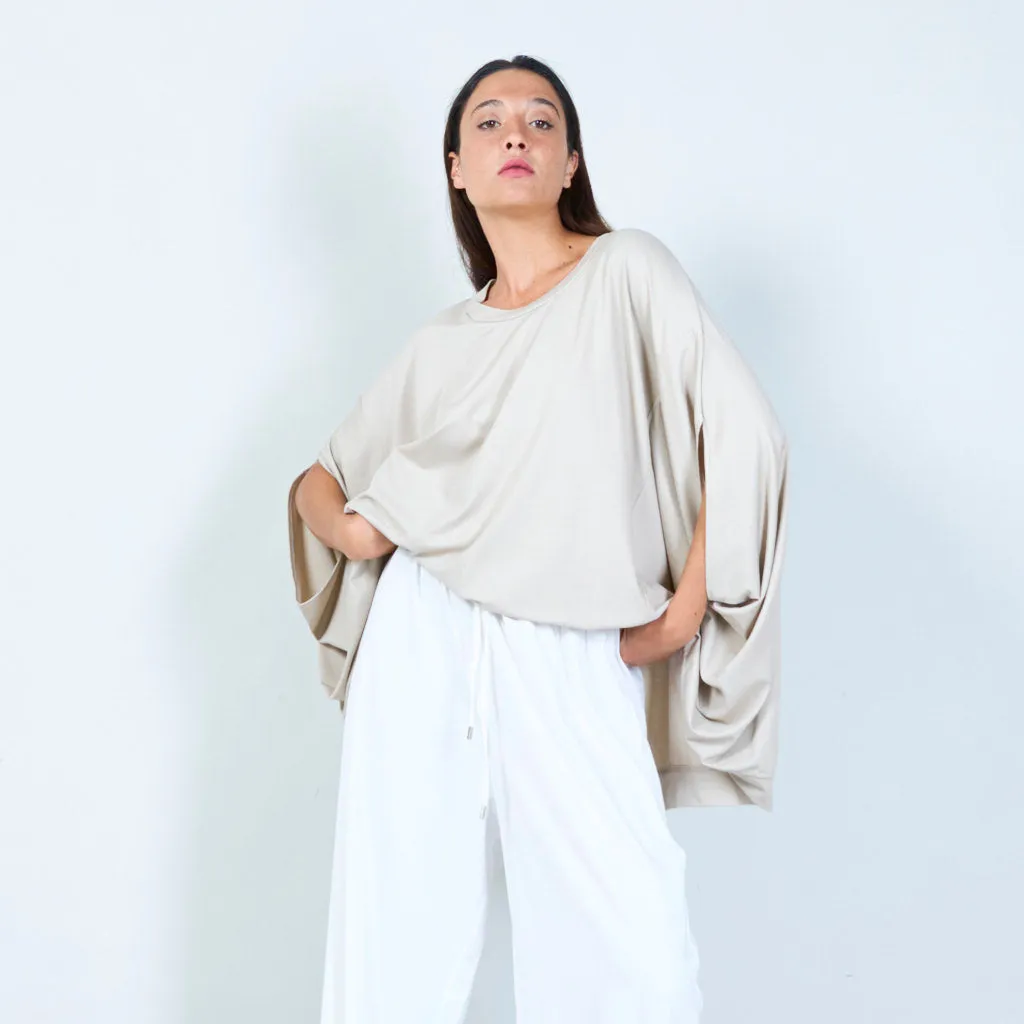 Basic asymmetrical hem oversized blouse with wide sleeves wholesale