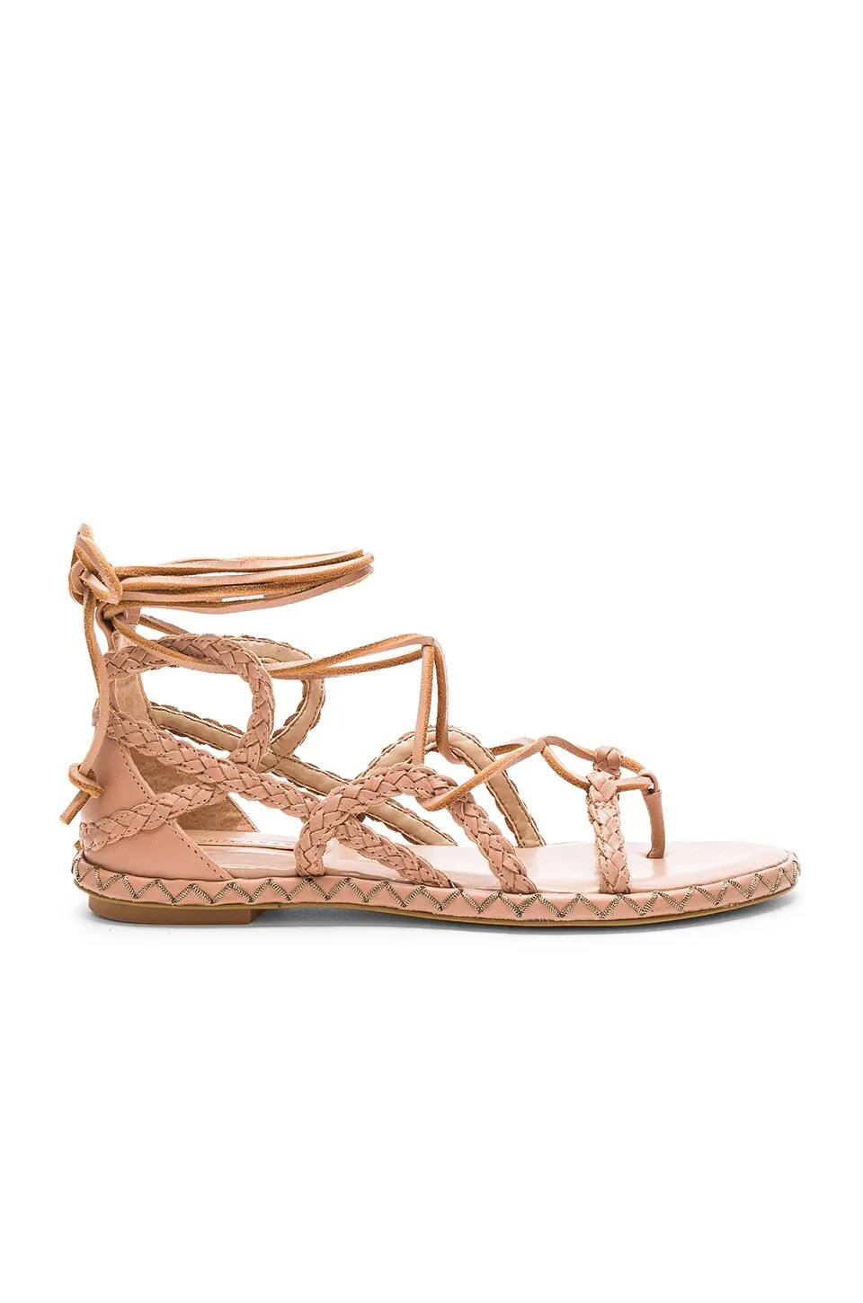 BCBG MAXAZRIA Maye Nude Leather Gladiator Fisherman Sandals Tue Up Flat Open Toe