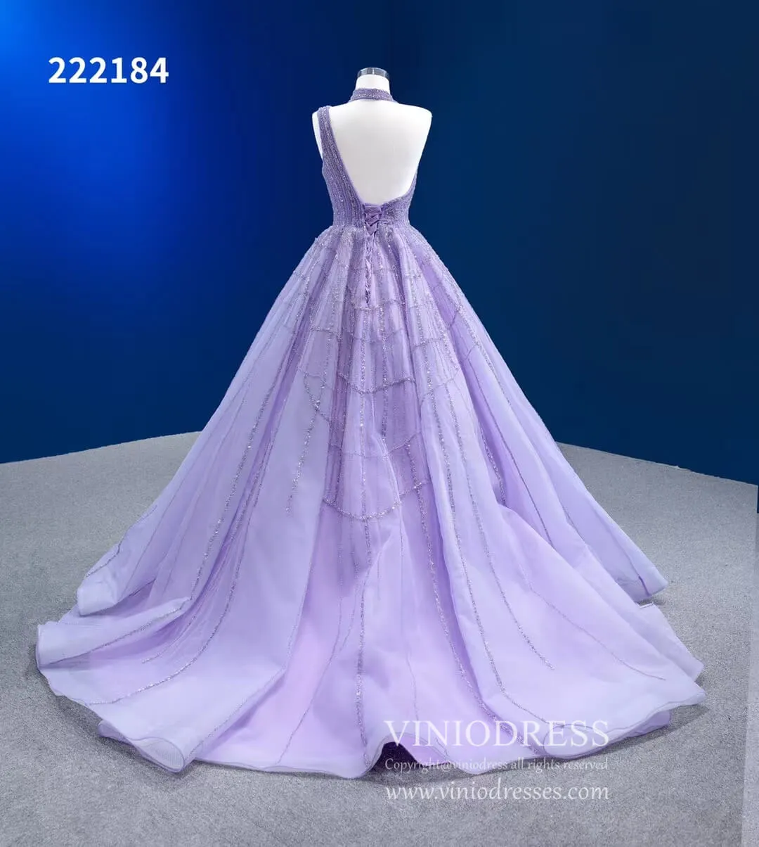 Beaded Lavender Ball Gowns Halter Tulle Wedding Dresses 222184