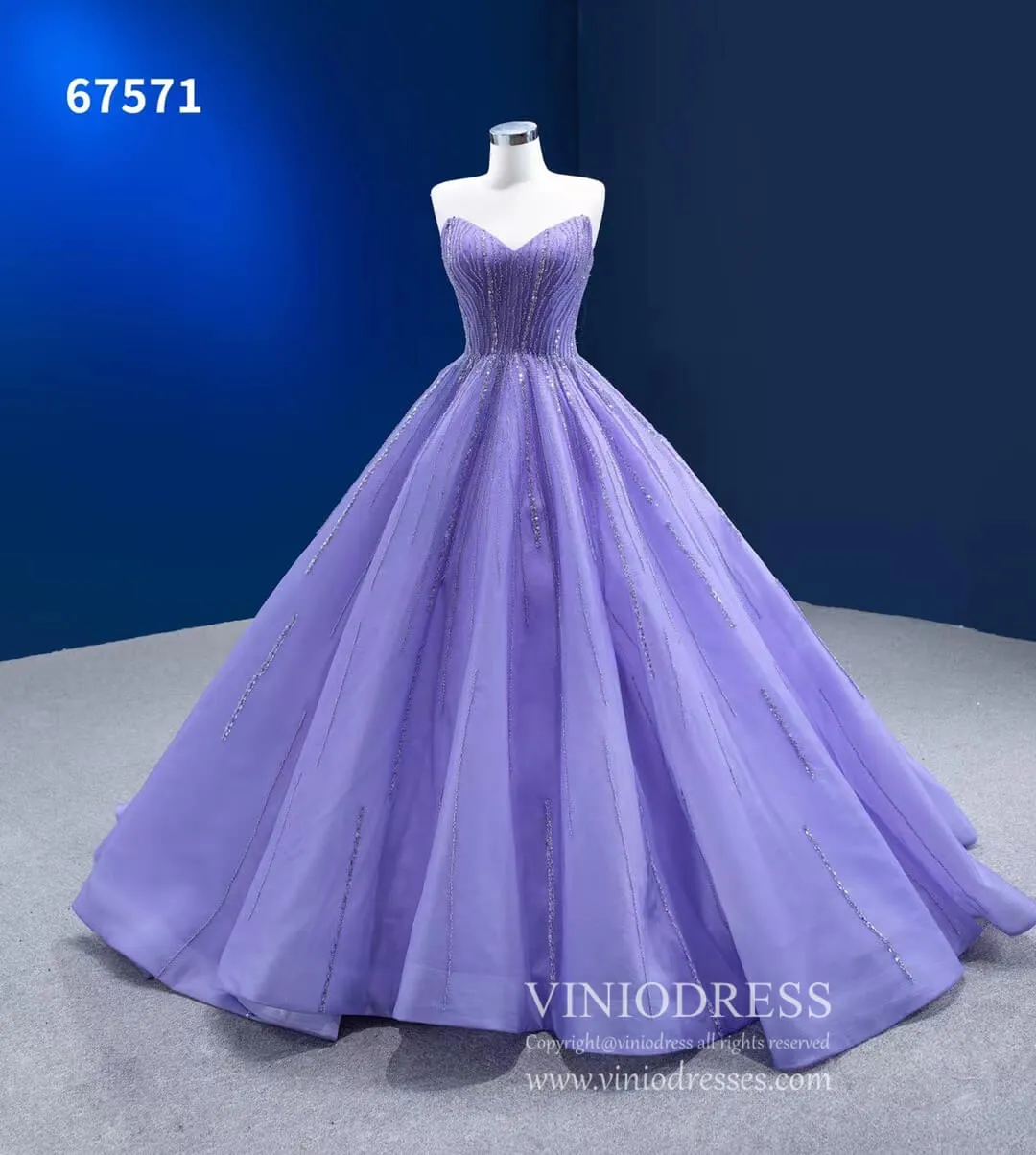 Beaded Lavender Cinderella Ball Gowns Removable Sleeves Quince Dresses 67571