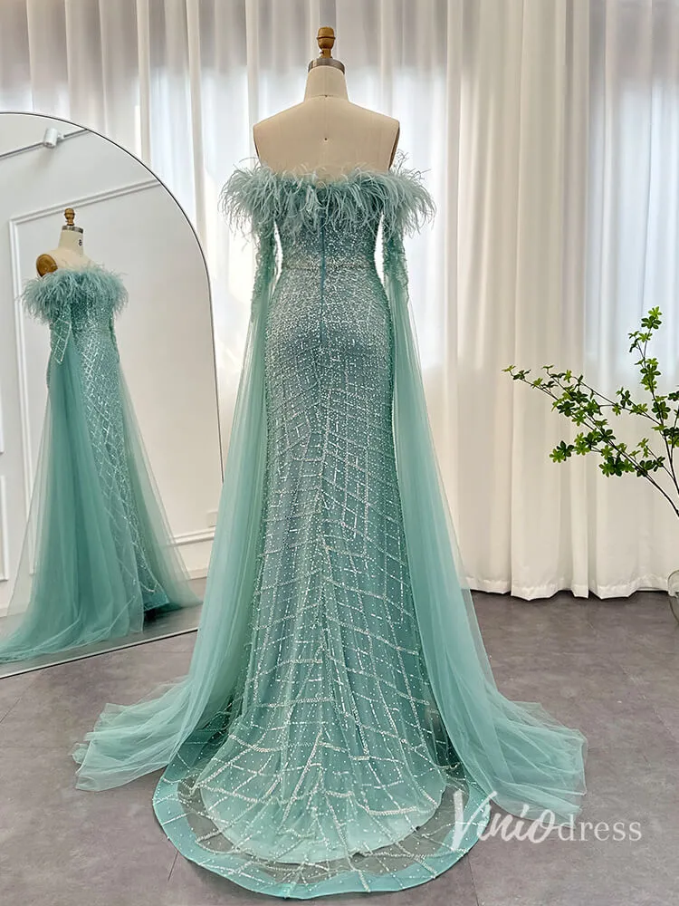 Beaded Mermaid Evening Dresses Extra Long Sleeve Pageant Dress AD1160