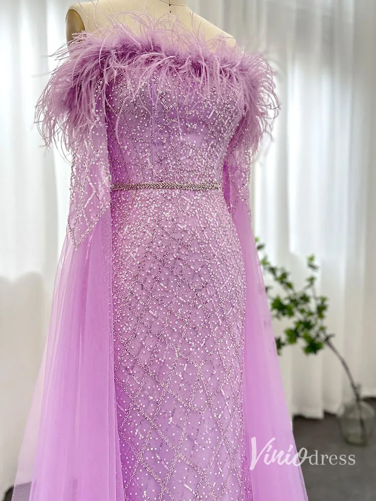 Beaded Mermaid Evening Dresses Extra Long Sleeve Pageant Dress AD1160