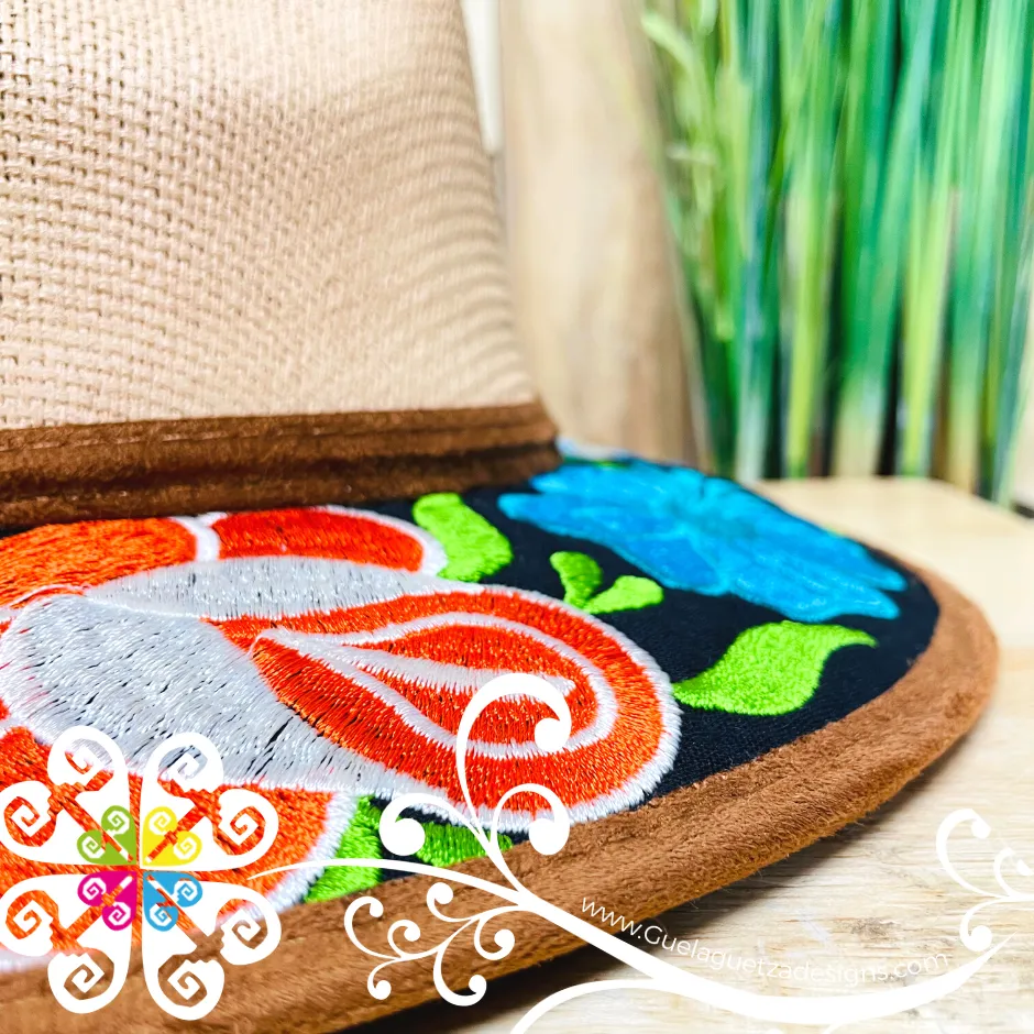 Beige Embroider Summer Hat - Brown Rim Spring Flower