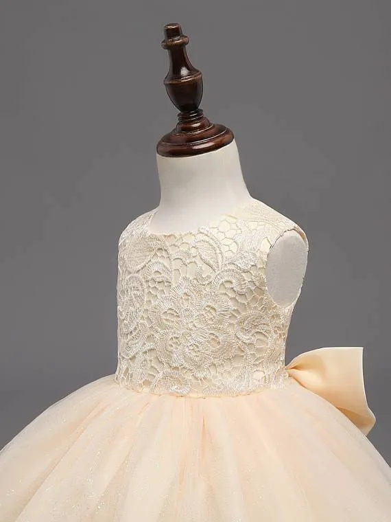 Beige Lace Top Sleeveless Flower Girl Dresses, Popular Tulle Flower Girl Dresses,  FGY0102