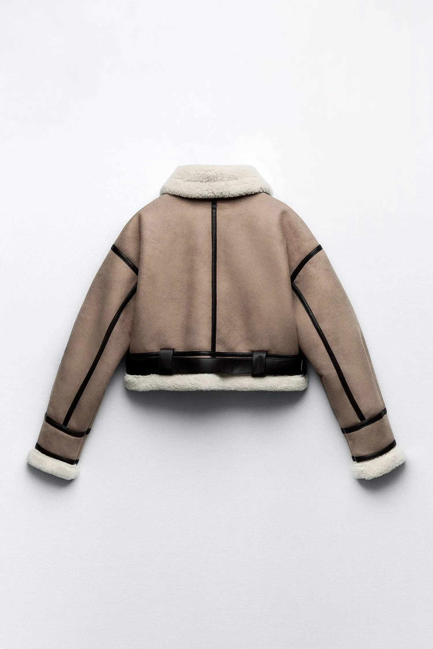 Beige Sherpa Lining Women's Suede Jacket