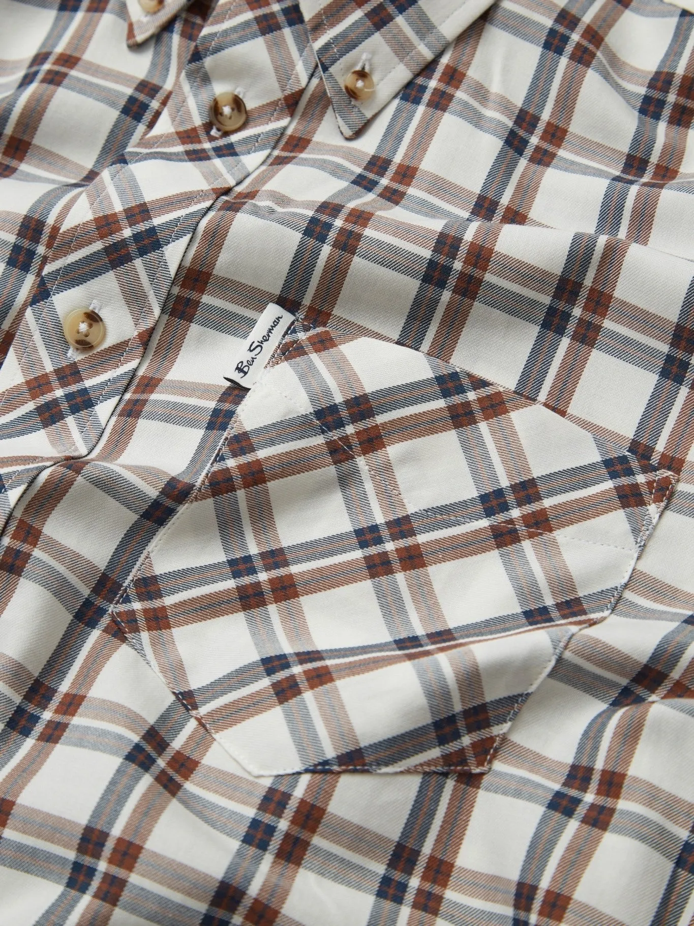 Ben Sherman Mens Grid Check Shirt Iconic 3 Finger Collar