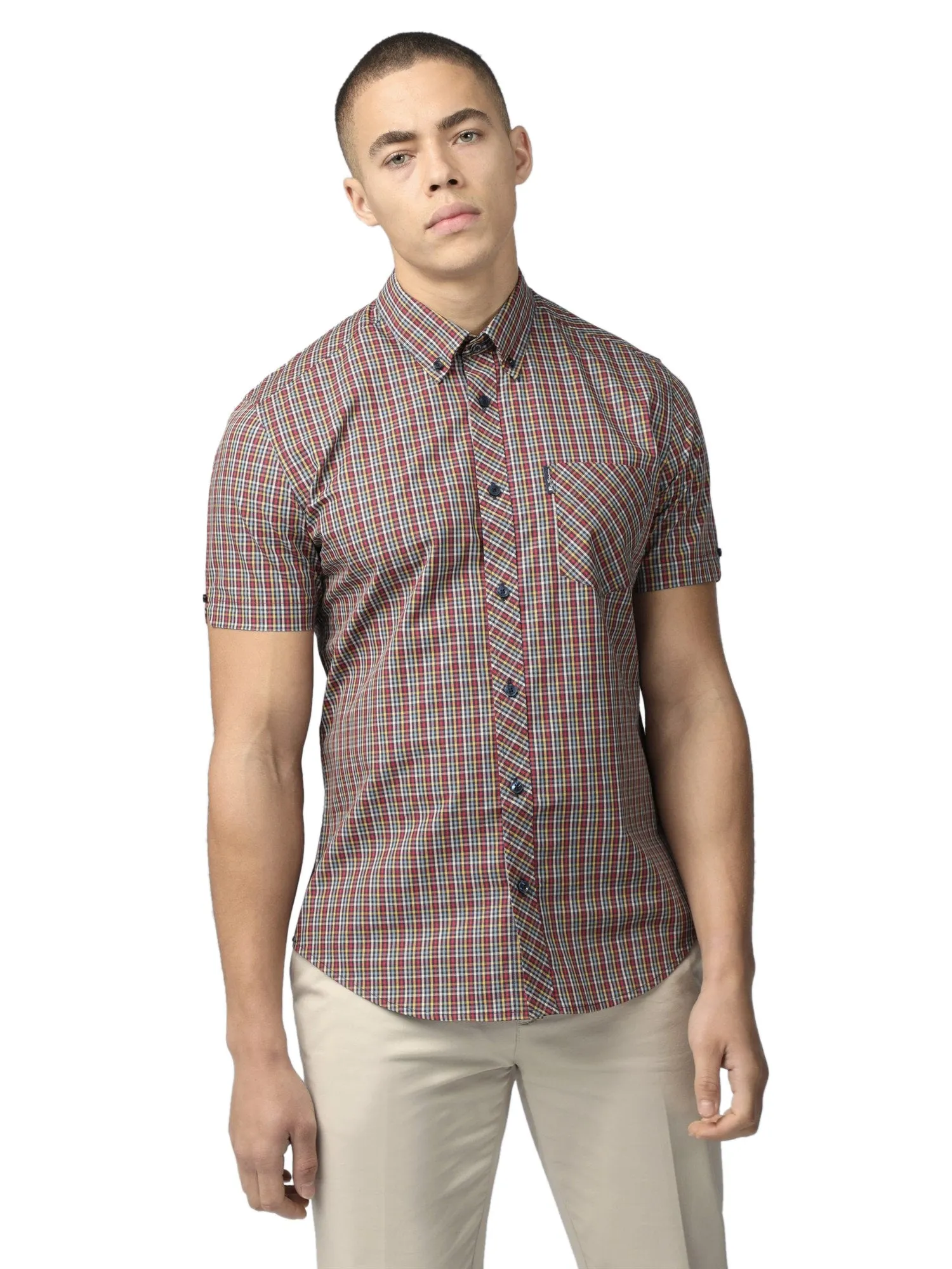 Ben Sherman Mens Mini Gingham Check Shirt Short Sleeved