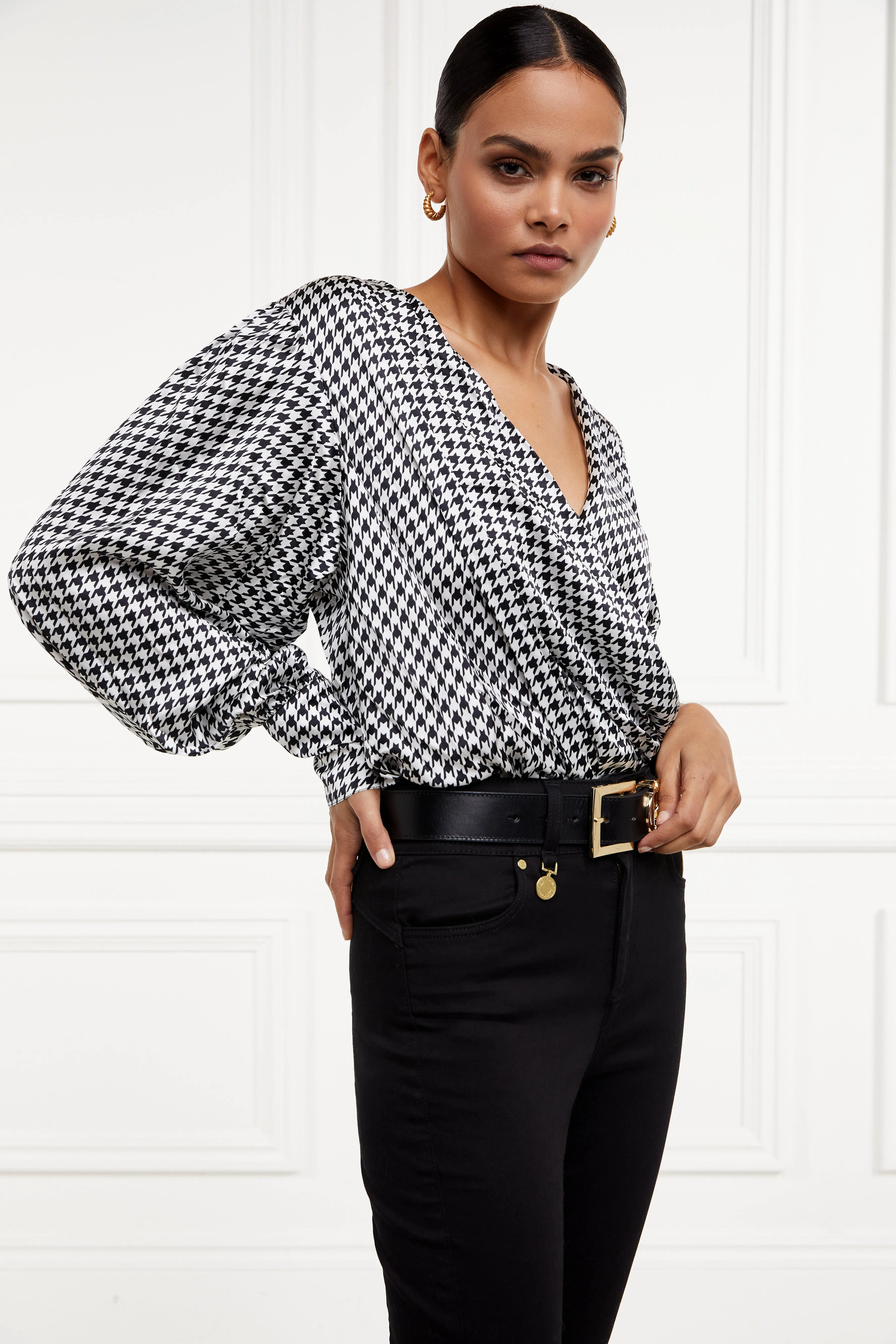 Bexley Silk Bodysuit (Houndstooth)