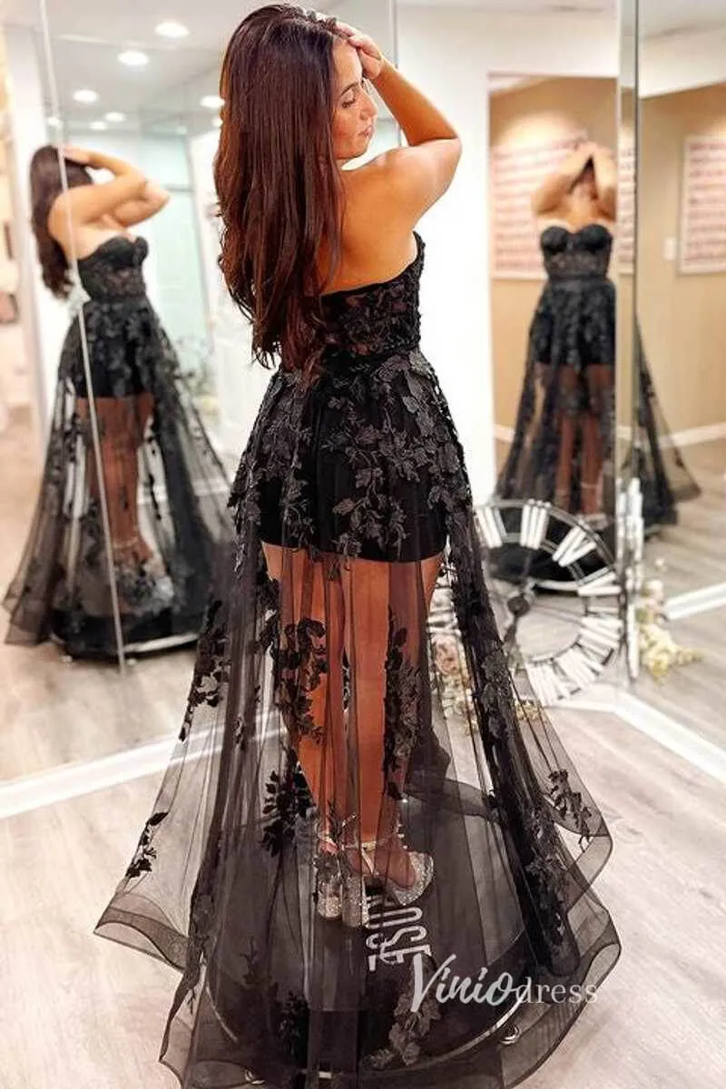 Black 3D Floral Prom Dresses 2024 Strapless White Wedding Dress FD3272