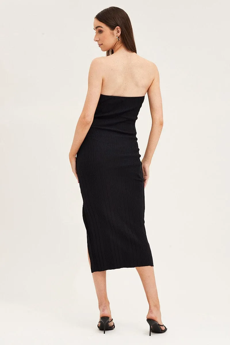 Black Bandeau Knit Midi Dress