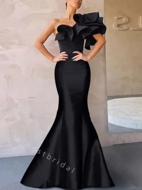 Black Elegant One shoulder Mermaid Long Floor Length Prom Dress,PDS11481