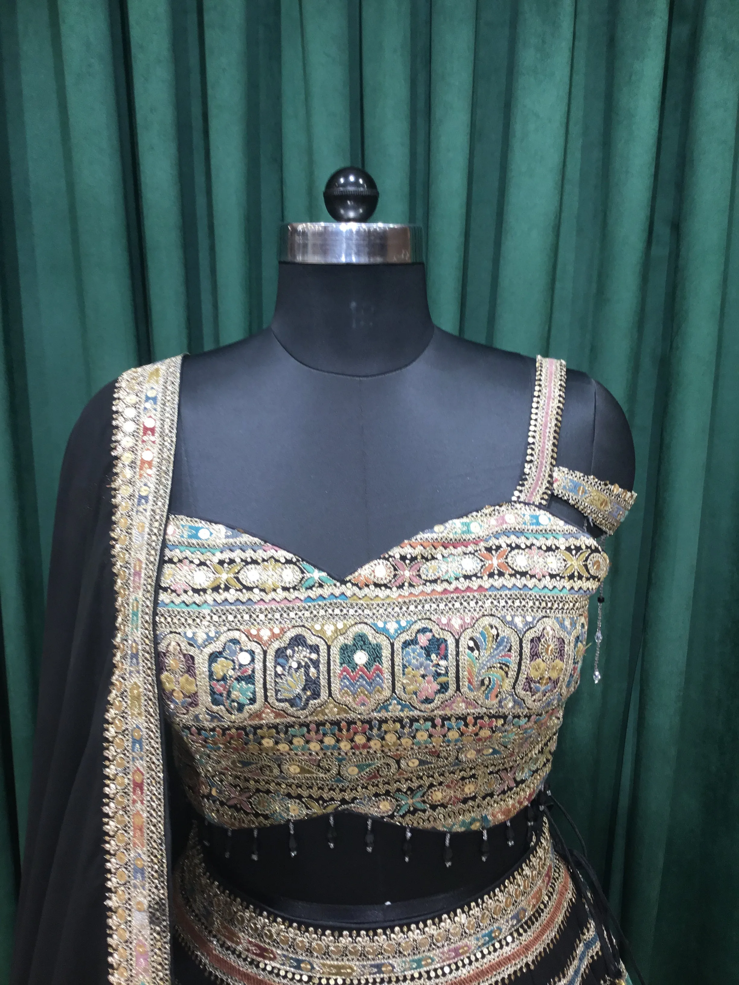 Black Georgette Lehenga With Sequins and Multi Resham