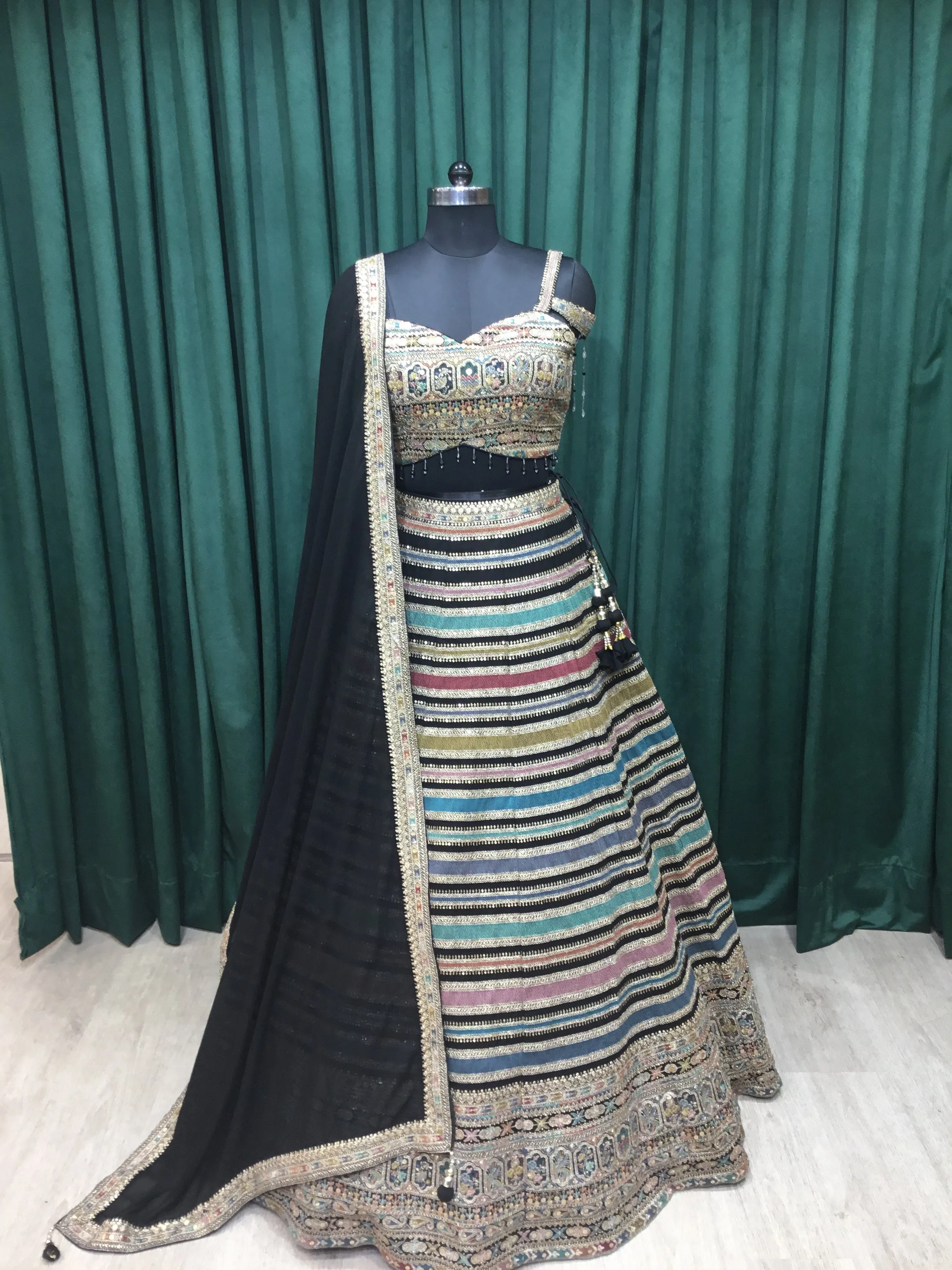 Black Georgette Lehenga With Sequins and Multi Resham