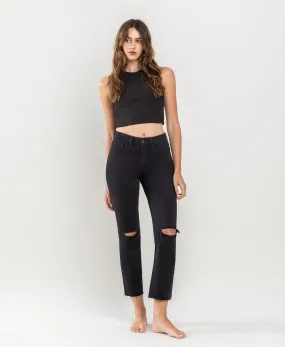 Black - High Rise Raw Hem Straight Jeans