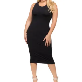 Black Round Neck Plus Size Midi Dress