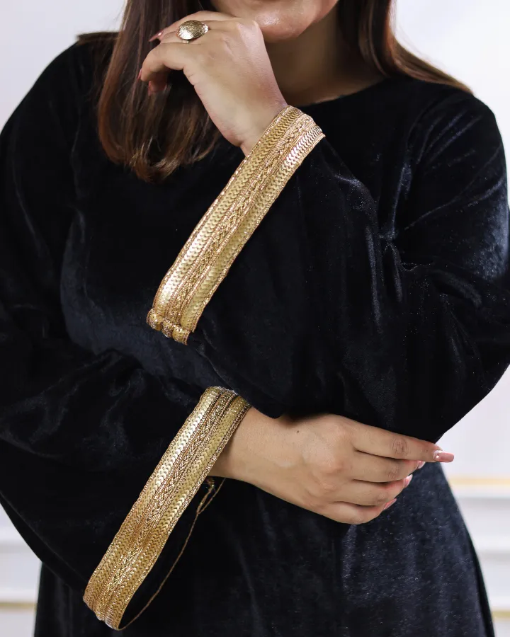 Black Velvet Aline Kurta With Gold Details