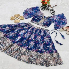 Blue Kids Girls Lehanga Choli Set of 2