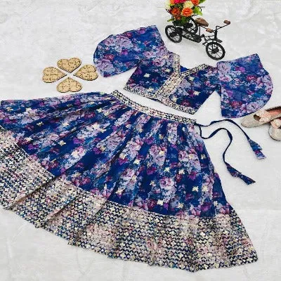 Blue Kids Girls Lehanga Choli Set of 2