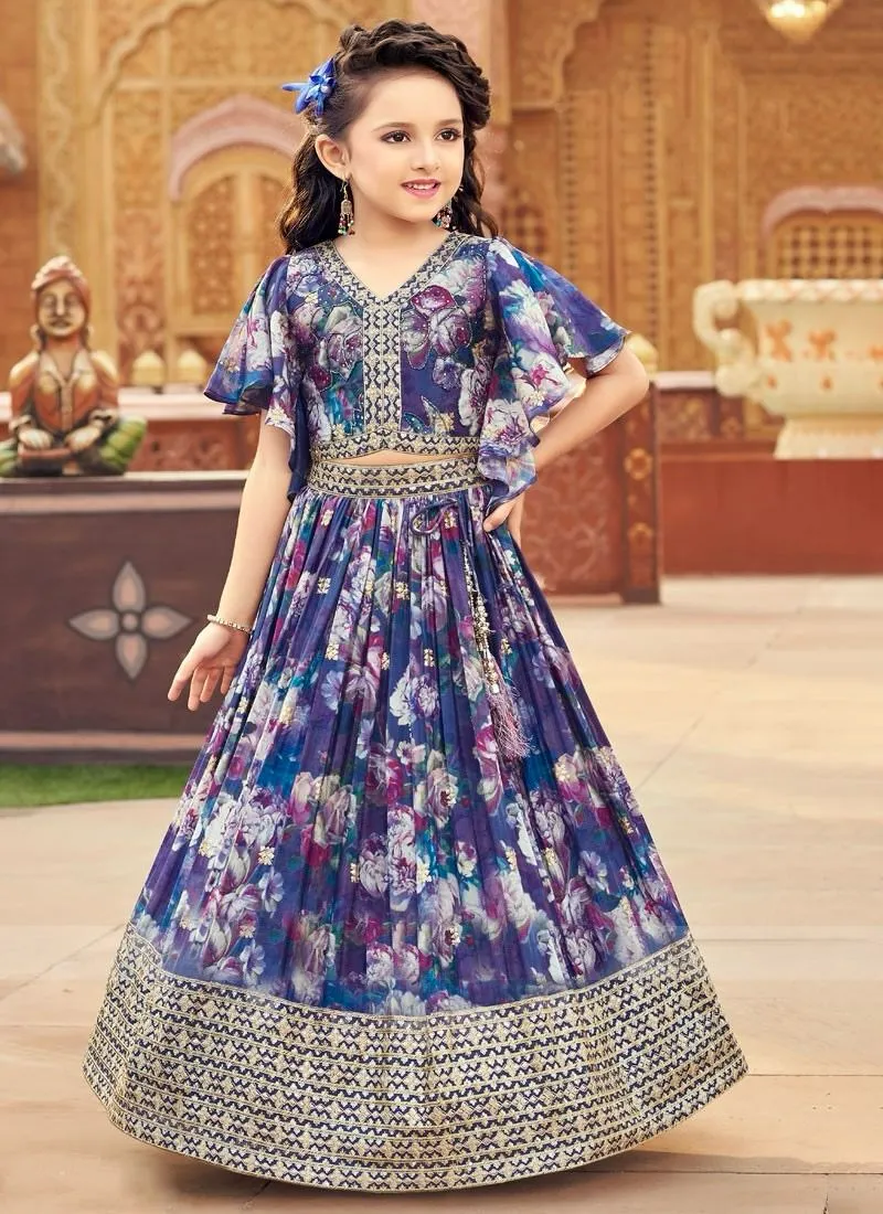 Blue Kids Girls Lehanga Choli Set of 2