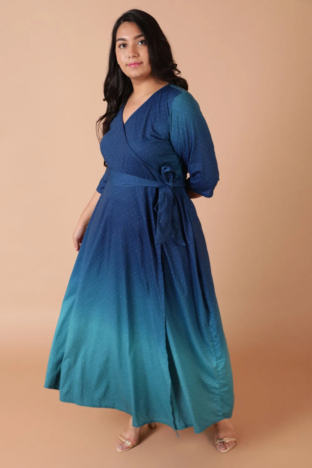 Blue Ombre Maxi Wrap Dress