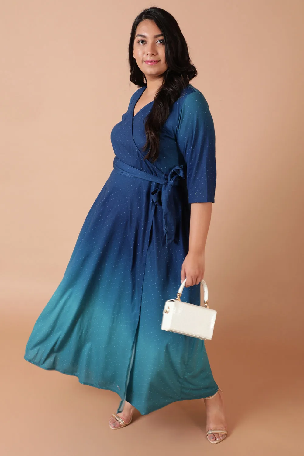 Blue Ombre Maxi Wrap Dress