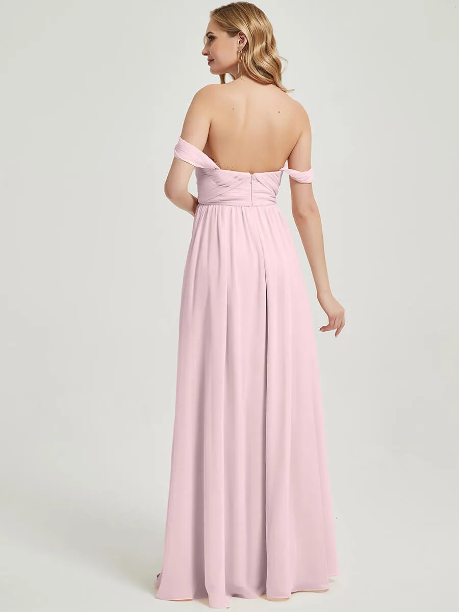 Blush Convertible Halter Off-shoulder Chiffon Bridesmaid Dress Maxi