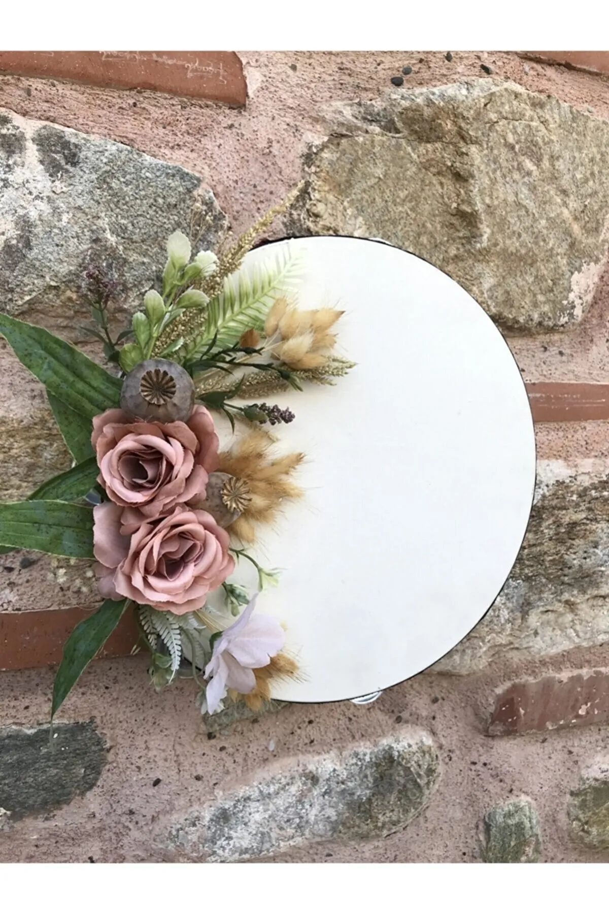 Blush Pink Roses Wedding Tambourine 11" Night Before The Wedding Indian Henna Ceremony Good Health Prosperity Blessings Bohemian Hand Held Drum Bells Jingles