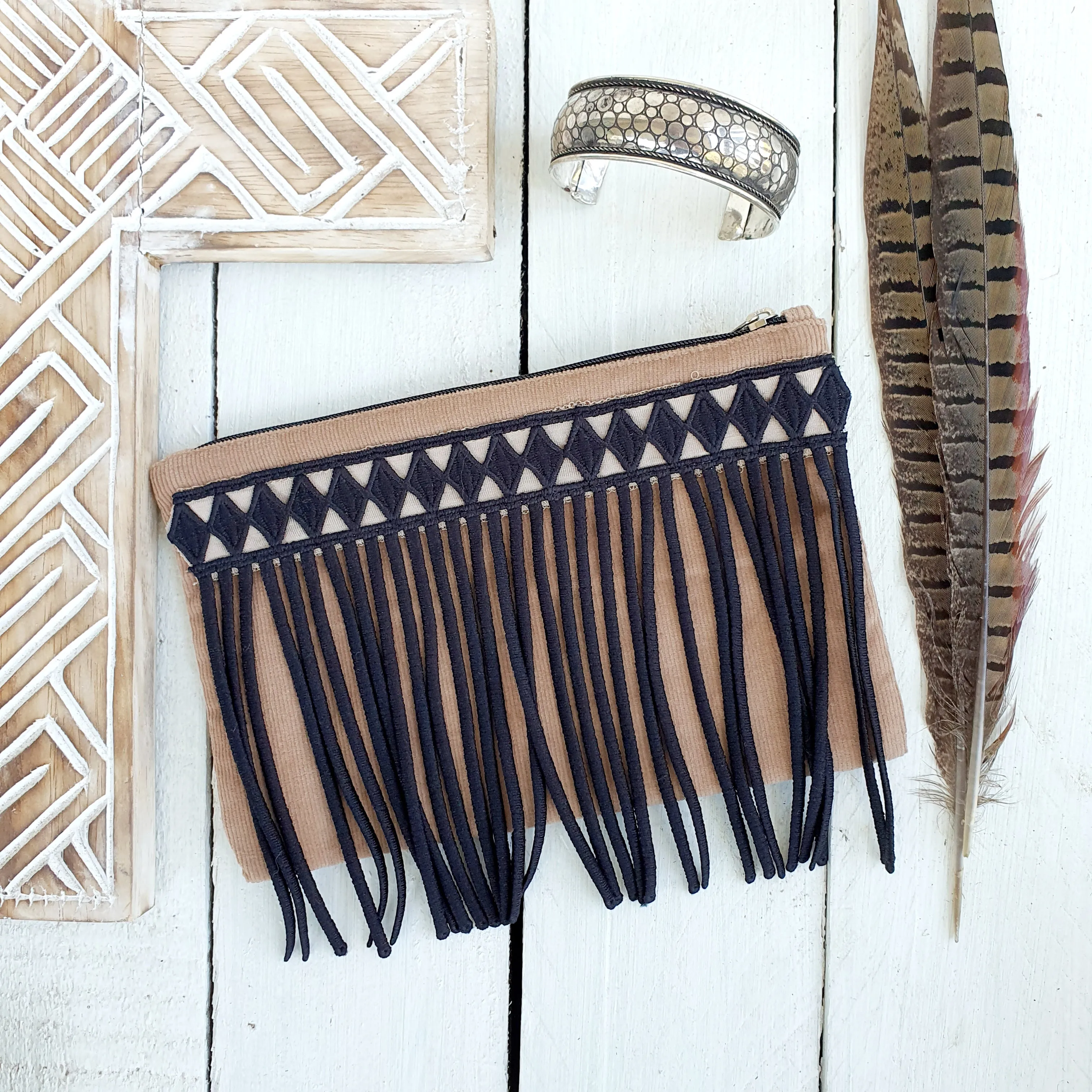 Boho Fringe Lace Bag - Tan