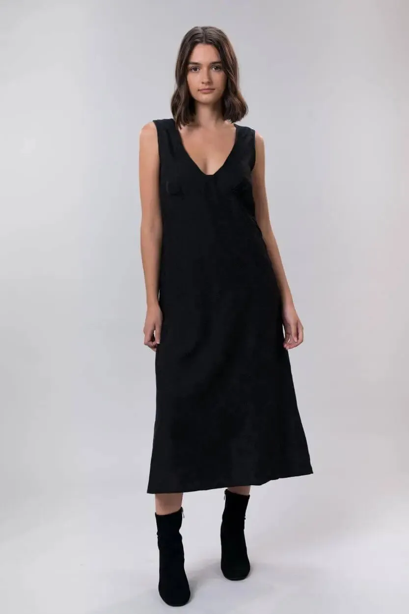 Bonnie Long Linen Dress In Black Rose by Wilga Clothing