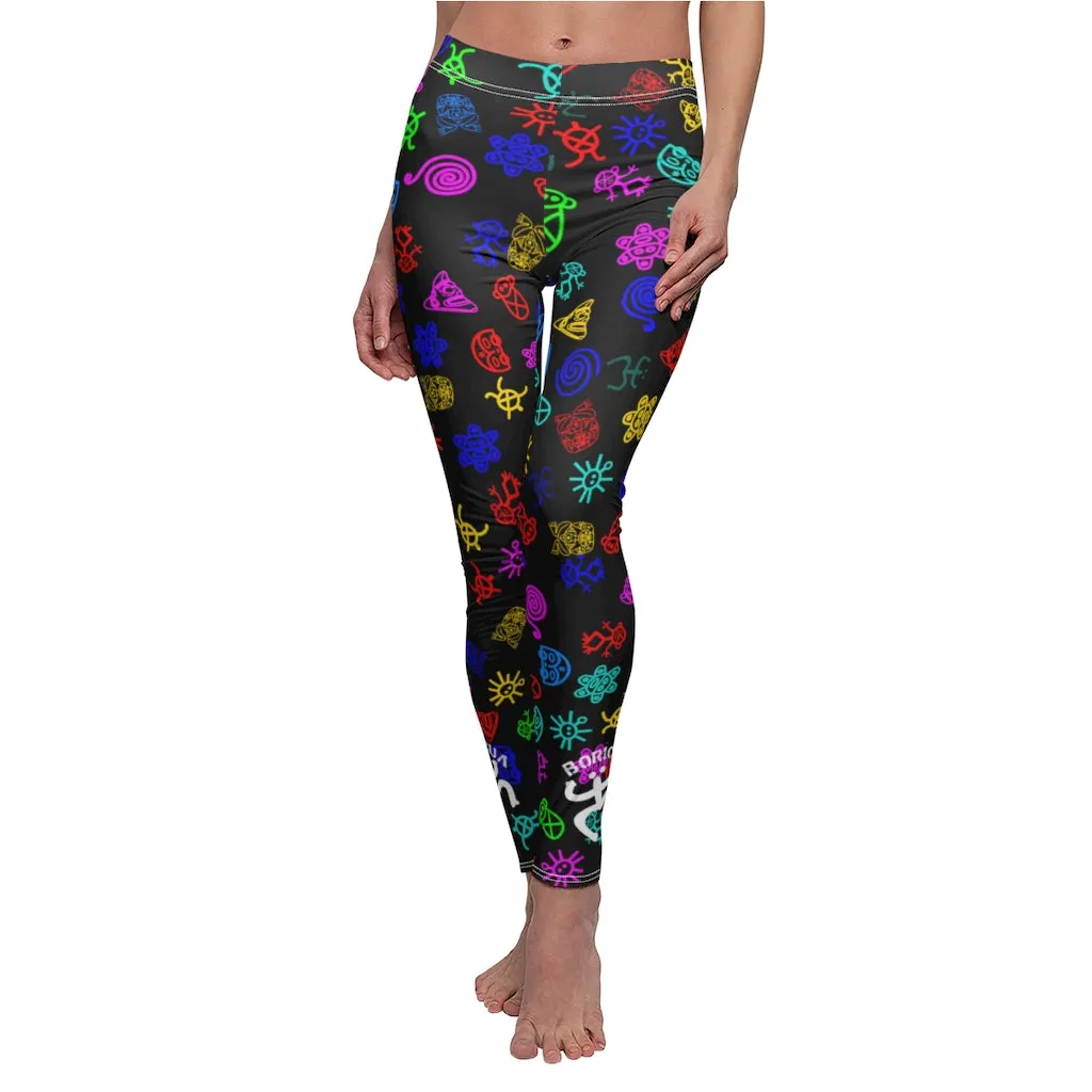 Boricua Coqui Taino Symbols -  Cut & Sew Casual Leggings