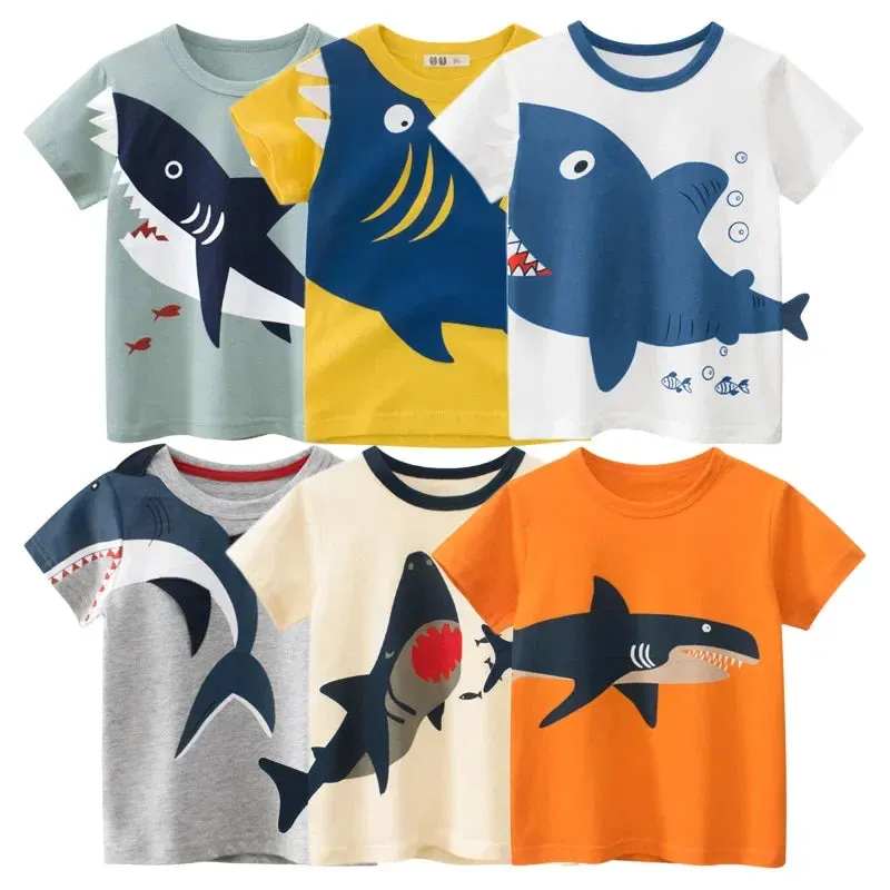 Boys 1-12T Cartoon Shark Animal Tops