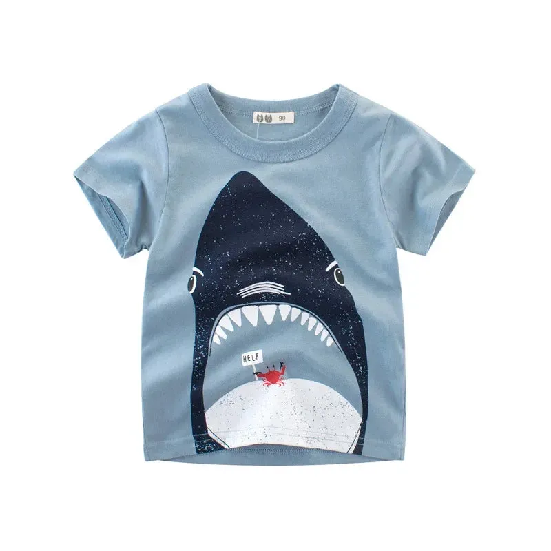 Boys 1-12T Cartoon Shark Animal Tops