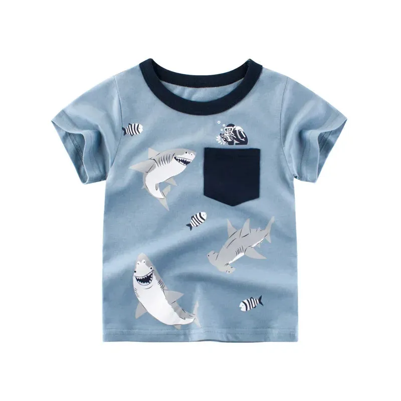 Boys 1-12T Cartoon Shark Animal Tops