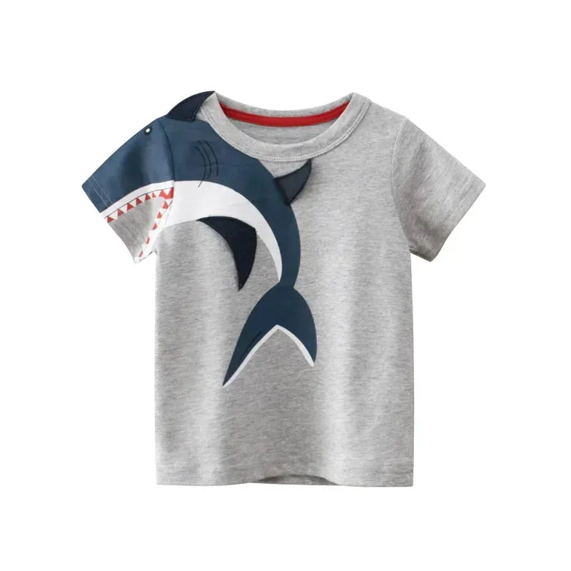 Boys 1-12T Cartoon Shark Animal Tops