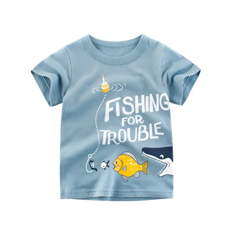 Boys 1-12T Cartoon Shark Animal Tops