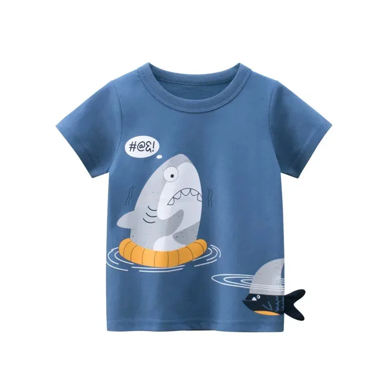 Boys 1-12T Cartoon Shark Animal Tops