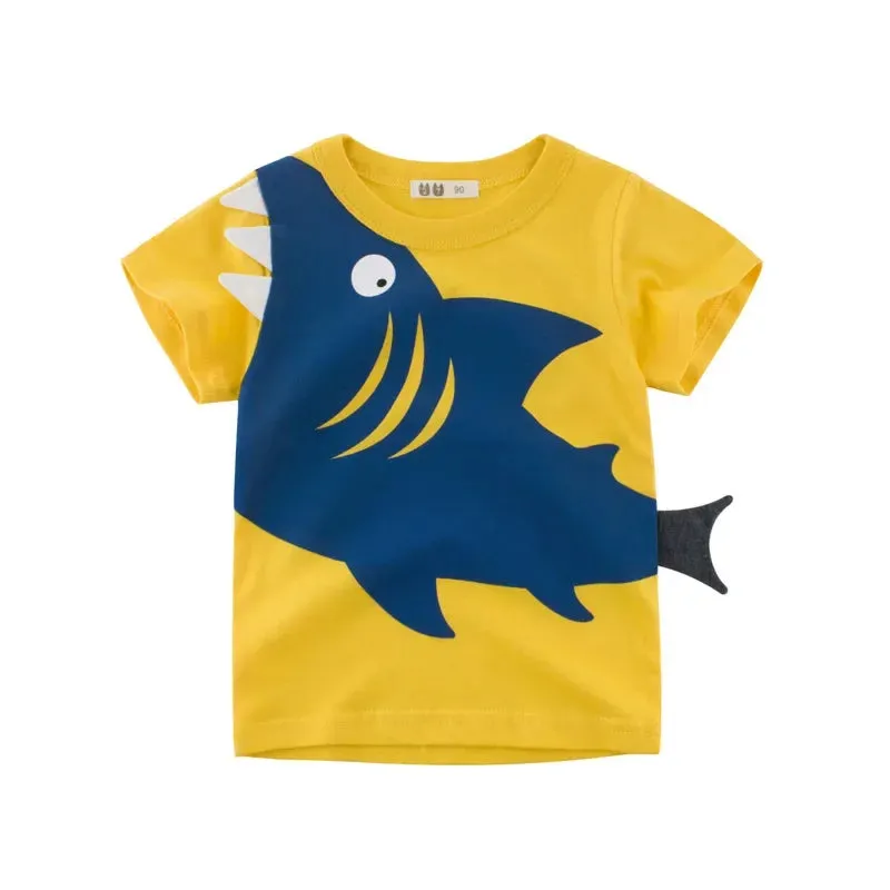 Boys 1-12T Cartoon Shark Animal Tops