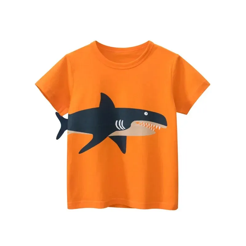 Boys 1-12T Cartoon Shark Animal Tops