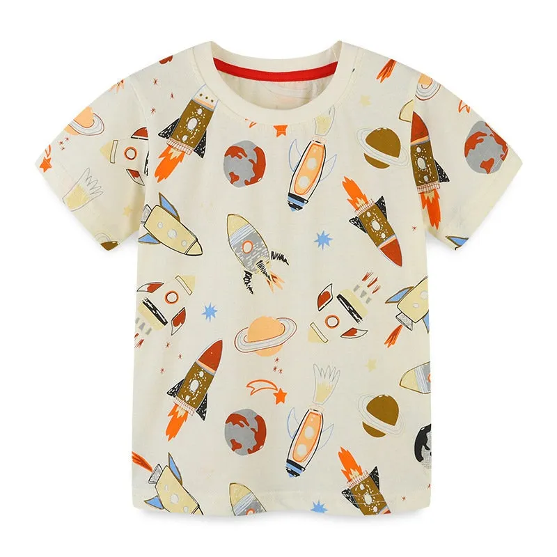 Boys Cotton T-shirts Summer Tees & Tops for Baby Boys Football, Space Rockets  | Toddler Boy Shirt kid Clothing Gift for Boys Pack of 3