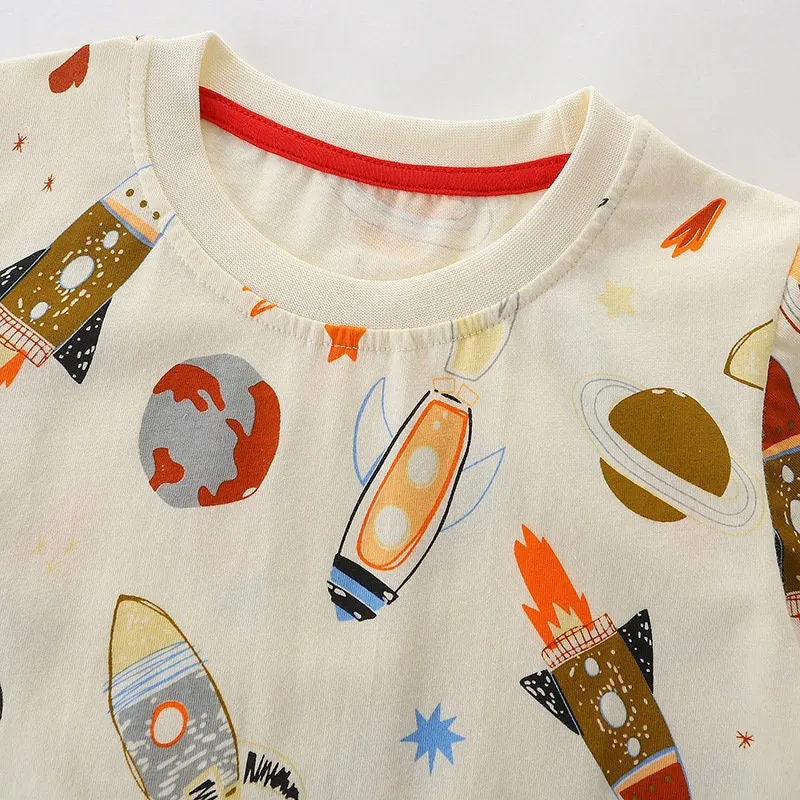 Boys Cotton T-shirts Summer Tees & Tops for Baby Boys Football, Space Rockets  | Toddler Boy Shirt kid Clothing Gift for Boys Pack of 3