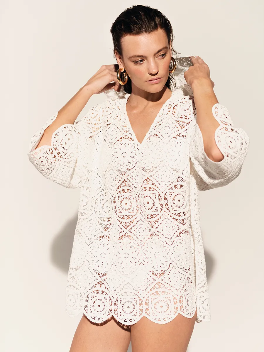 Brea Hooded Crochet Mini Dress - Divona